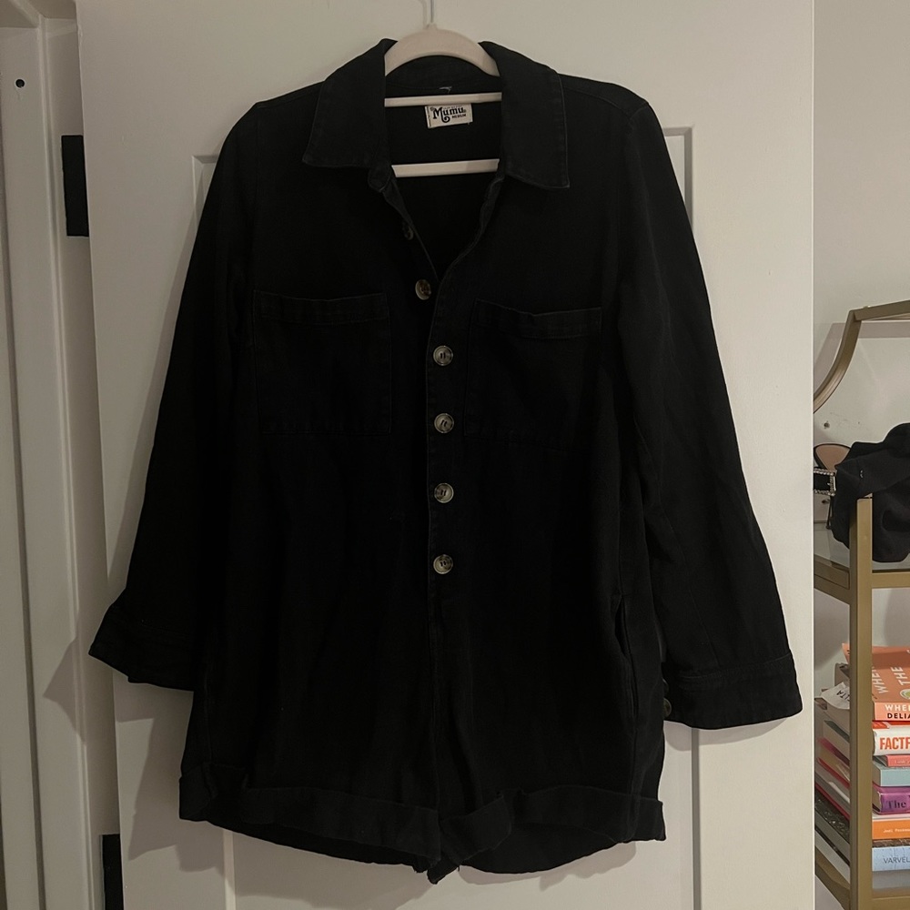 Show Me Your Mumu Black Denim Long Sleeve Romper